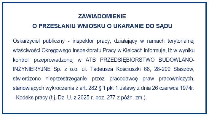 Zawiadomienie o przesłaniu wniosku o ukaranie do sądu
